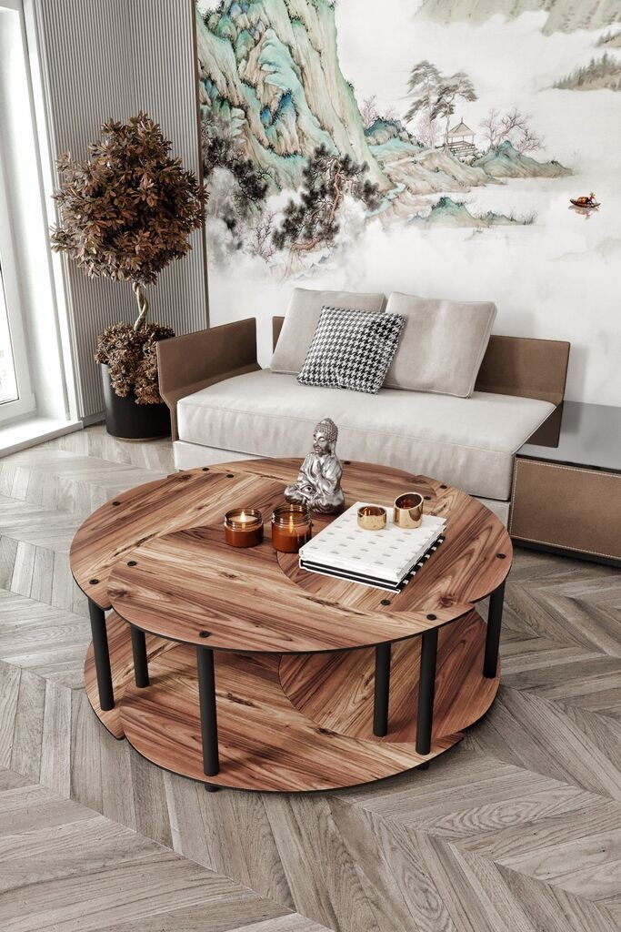 Hanah Home Set Stolova za dnevnu sobu Yin Yang 4 70, Braon