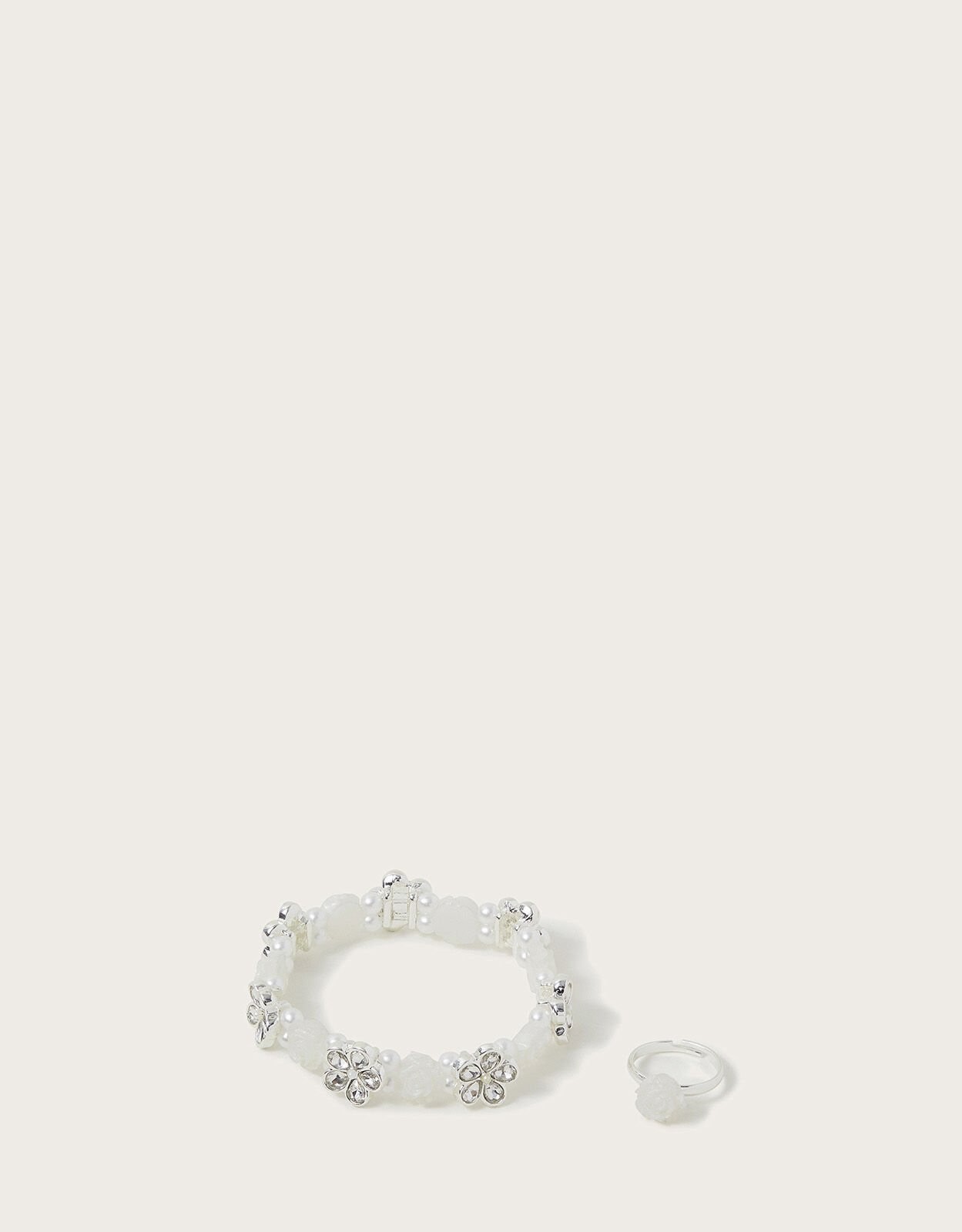 Monsoon Set nakita za devojčice Jewel Flower Stretch Blet, Beli