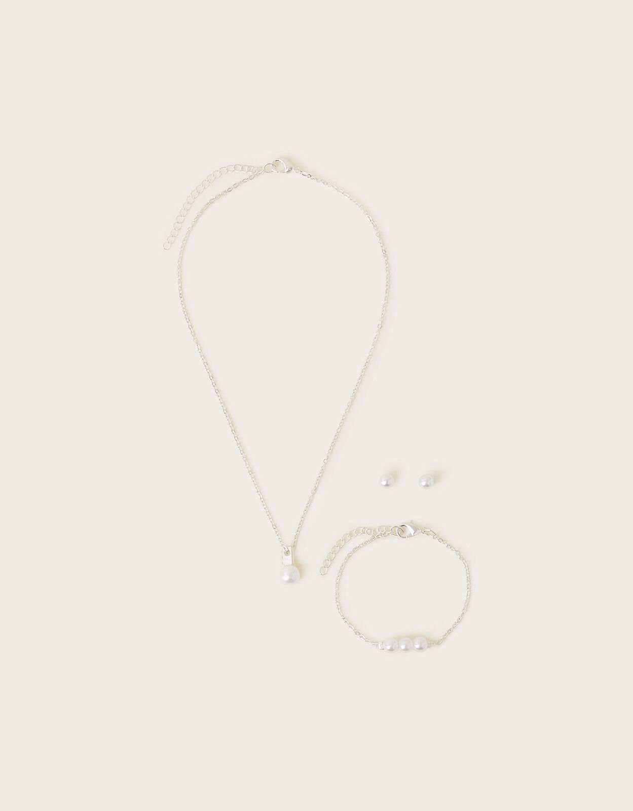 Monsoon Set nakita za devojčice, Ogrlica, narukvica i minđuše Bridesmaid Pearl Jeweller, Beli