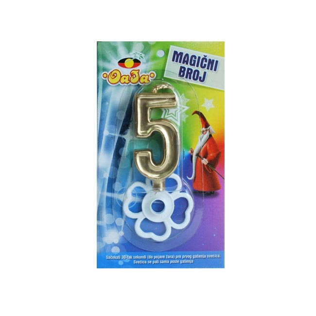 Oaza party Magična rođendanska svećica broj 5, Zlatne boje