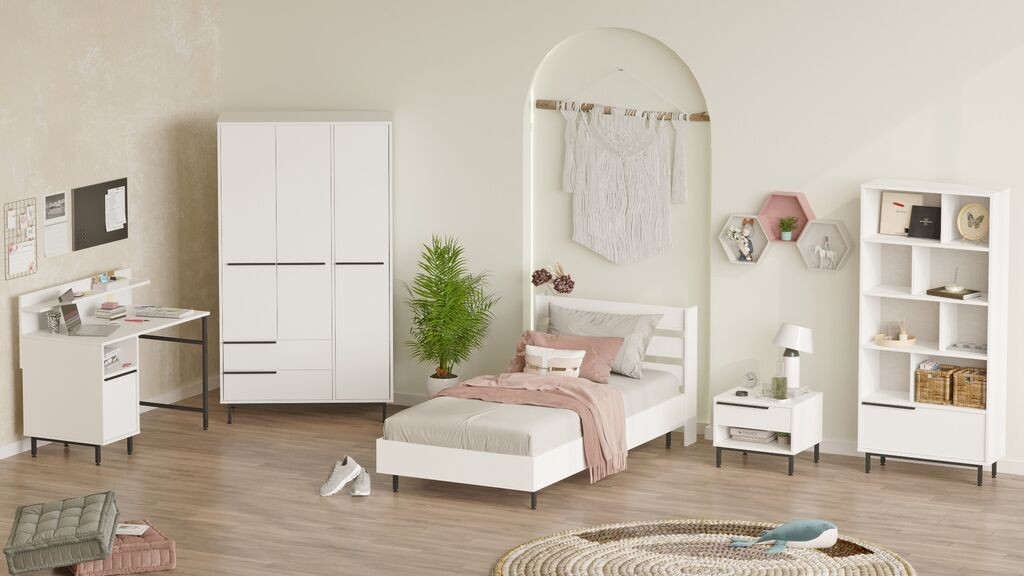 Hanah Home Komplet spavaća soba za tinejdžere ON25-W, Bela