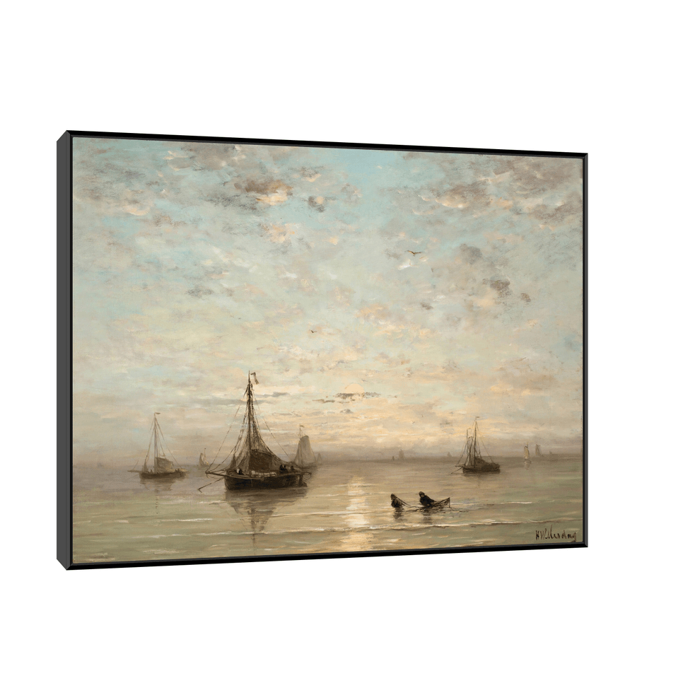 Canvas Slika na platnu Fishing Boats At Sunset, Hendrik Willem Mesdag, Sa ramom, 40 x 30 cm, Crni