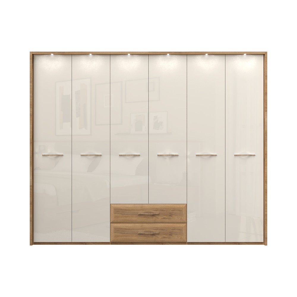 JELA Plakar P62B/GL - kolekcija Gala - Pacifik orah/Bež Lak - 272x227x60 cm