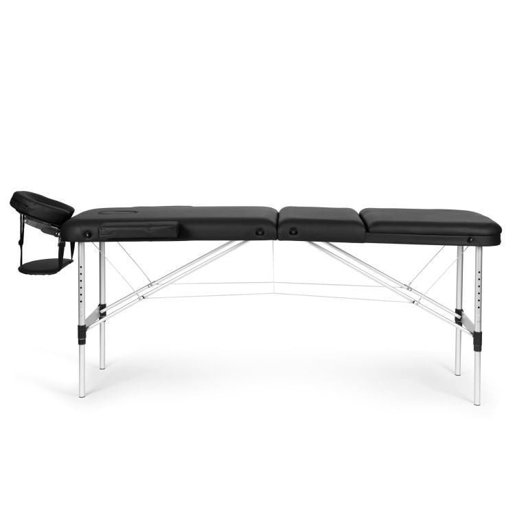 ModernHome Masažni rehabilitacioni sto, Aluminijumski, 3-sekcioni, Sklopivi u kofer, Crni