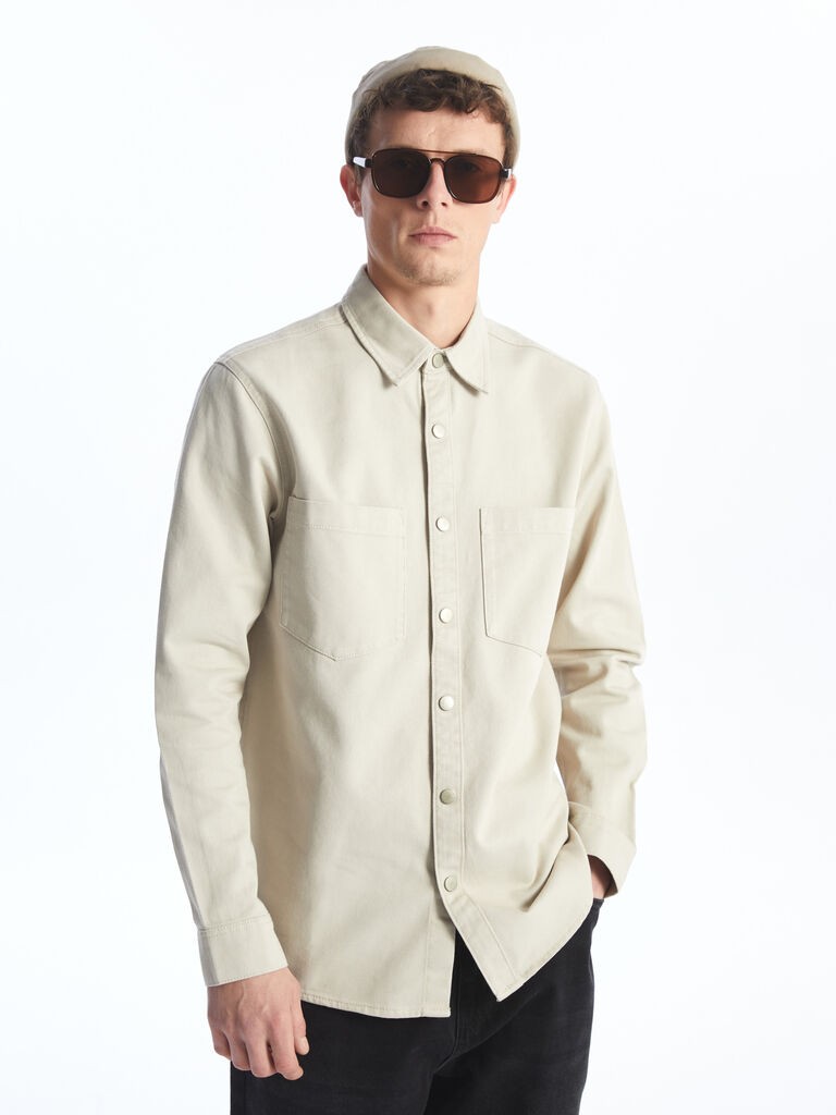 LC Waikiki Muška teksas košulja S4I024Z8-VG3, Dugi rukavi, Bež