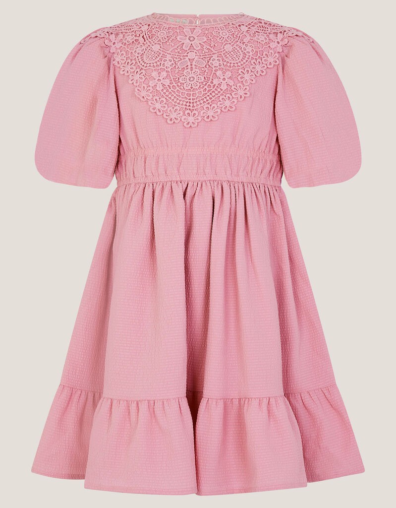 Monsoon Children Haljina za devojčice Crochet Yoke, Mini, Roze