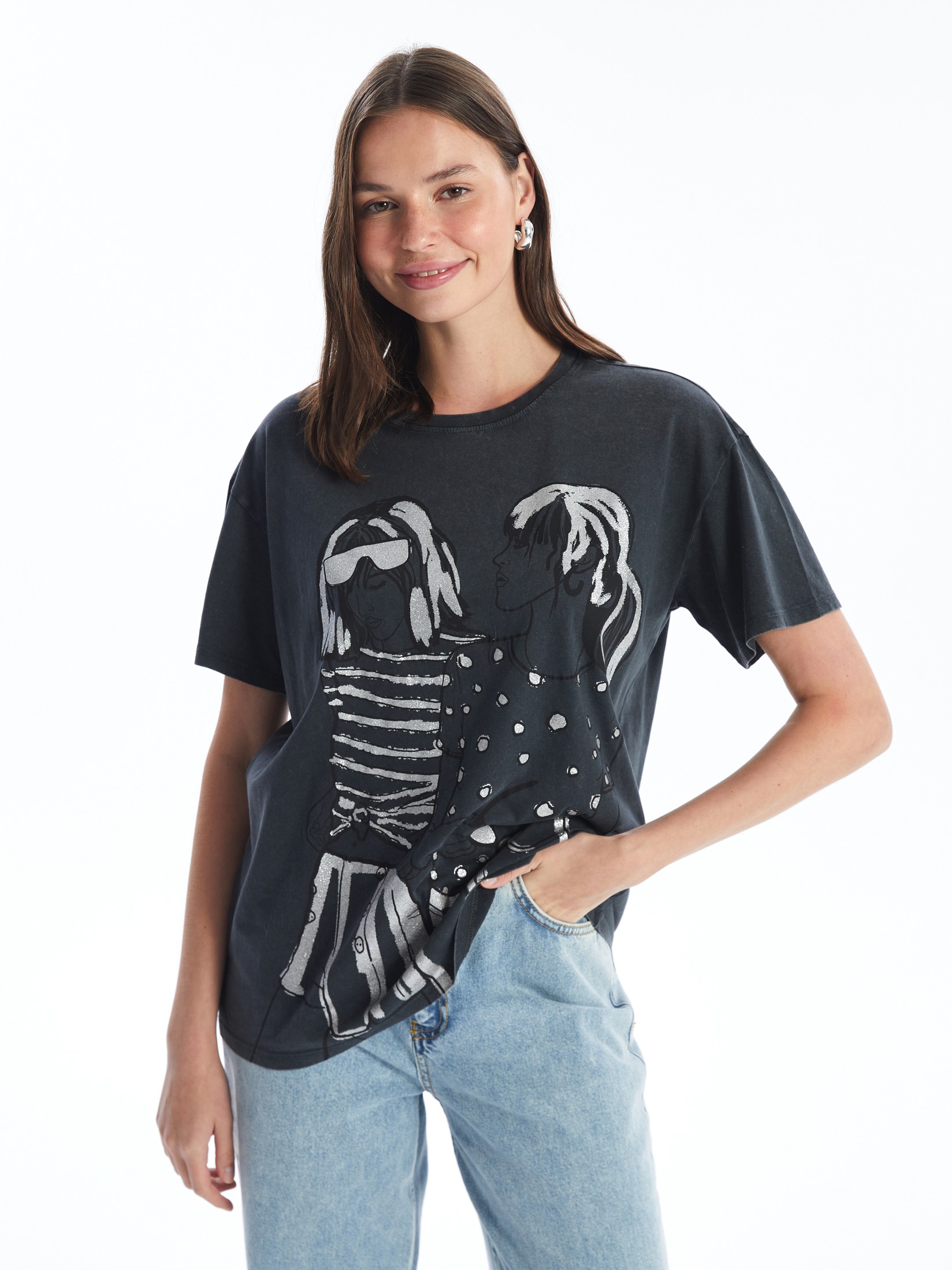 LC Waikiki Ženska majica S4L665Z8-VDL, Tamnosiva