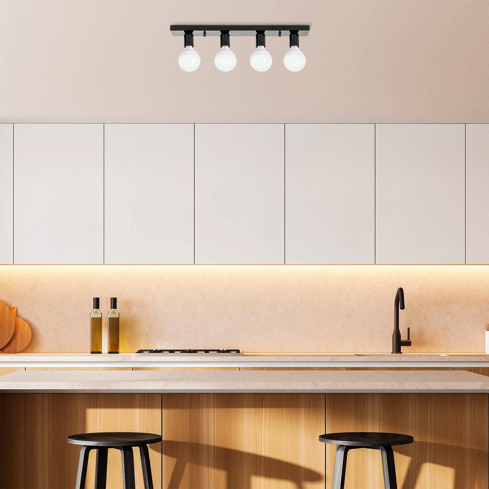 Opviq Luster Mirro-12230, 60x10 cm, 4xE27, Crni