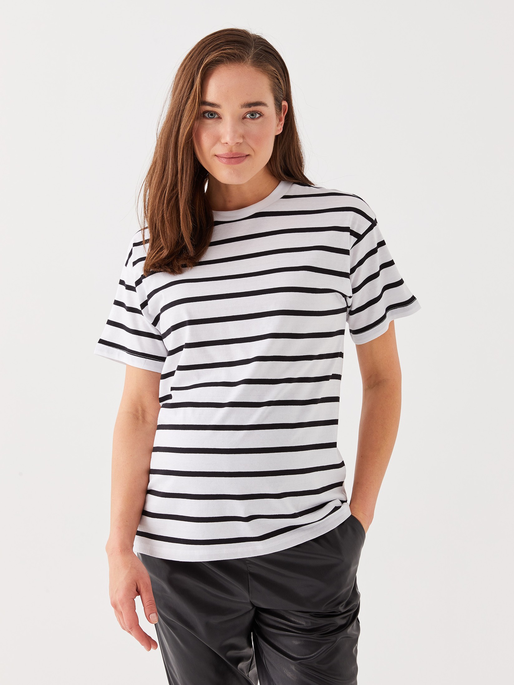 LC Waikiki Ženska majica S37481Z8-LEG, Crno - bela