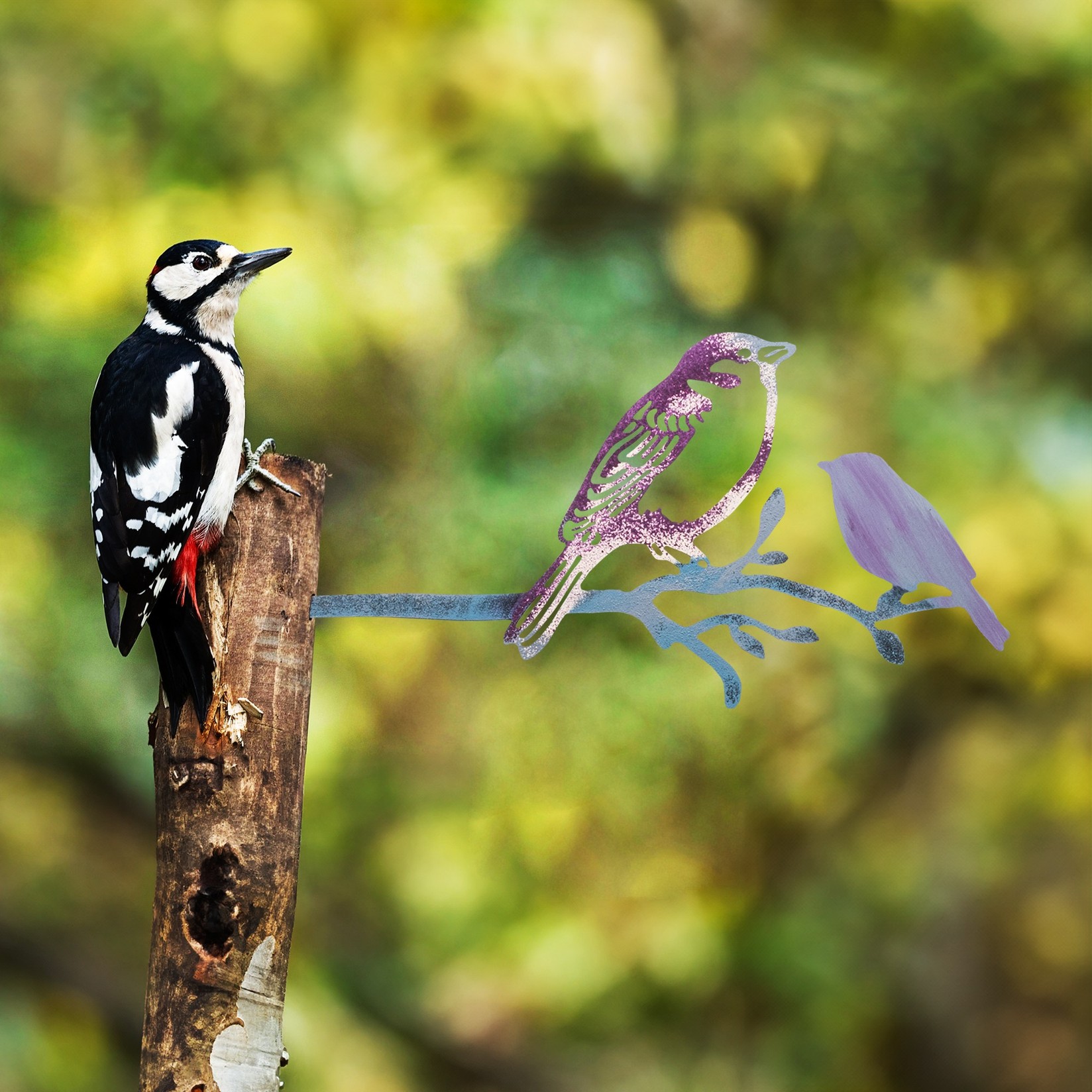 Aberto Design Dekorativna figura Bird on the branch 22, 20x40 cm, 1.5 mm, Šarena