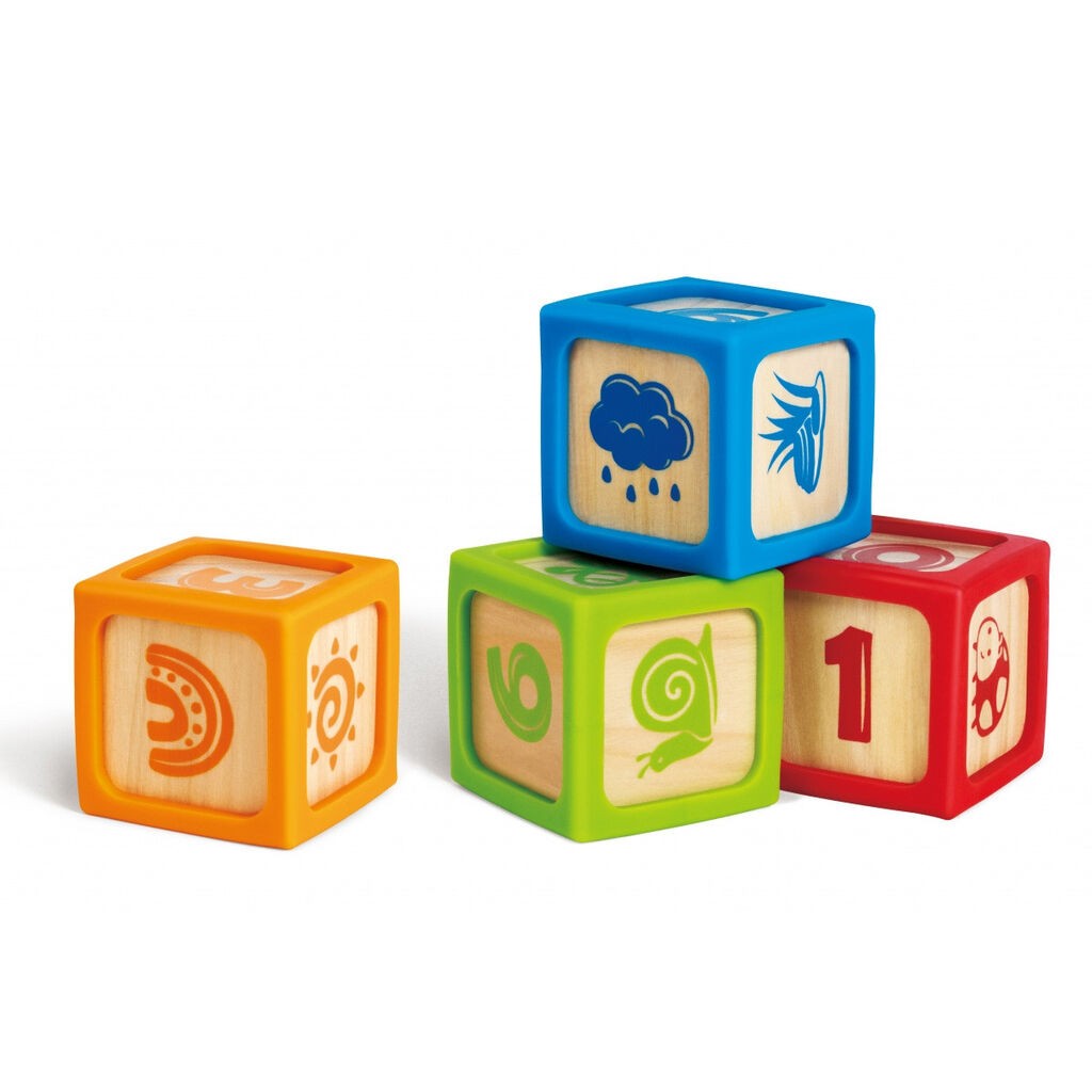 Hape Drvene kocke sa silikonskom ivicom E0132, 6m+