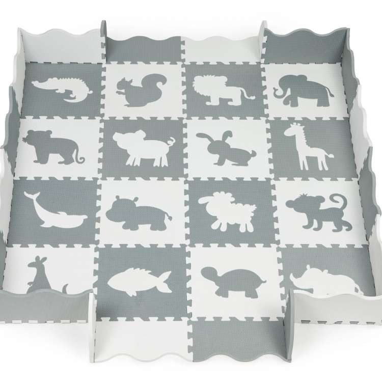 ECO TOYS Podloga za igru sa ogradom 36 elemenata Sivo-bela 154x154 cm