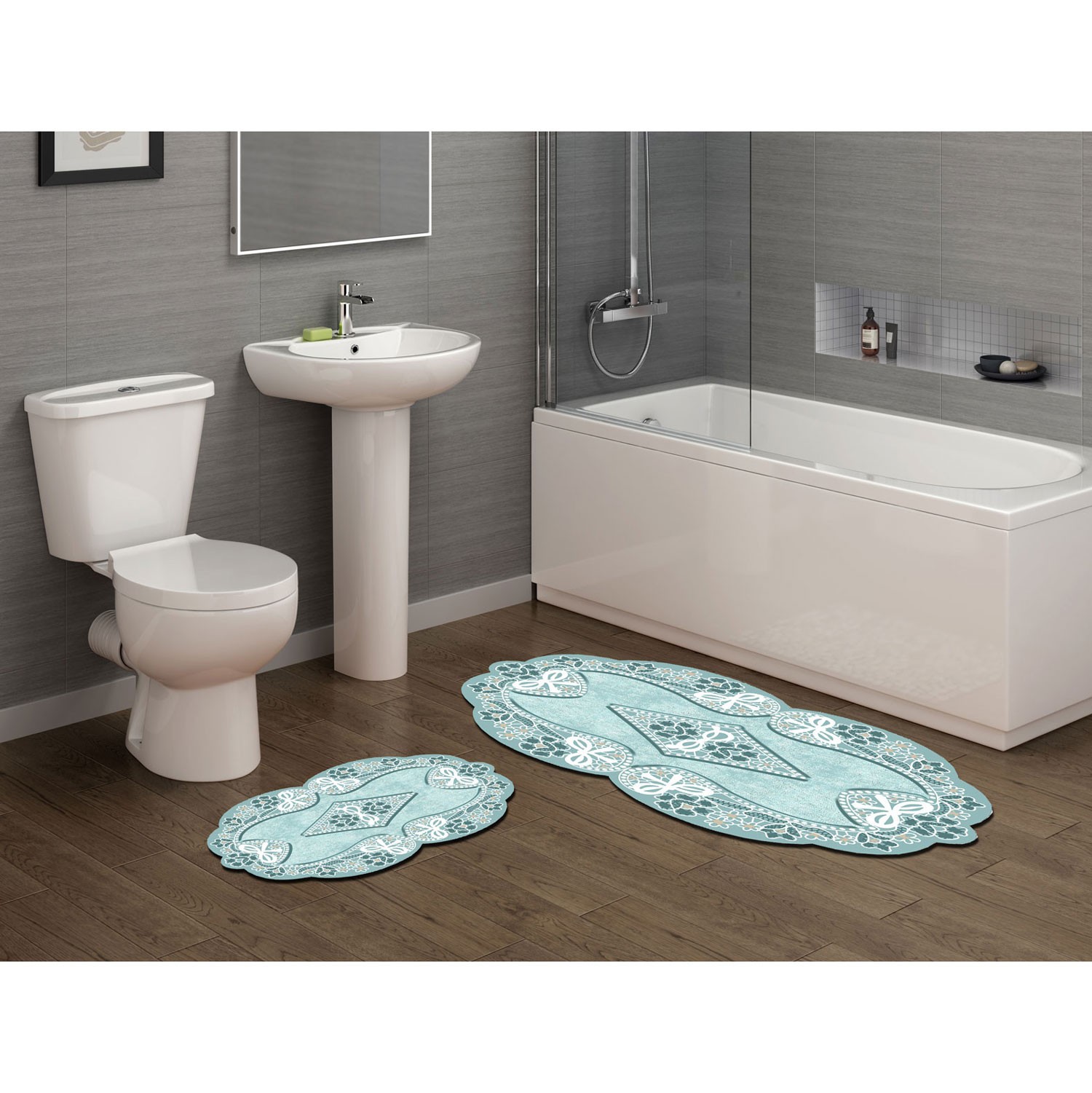 L'essentiel Maison Set 2 prostirke za kupatilo Plavi