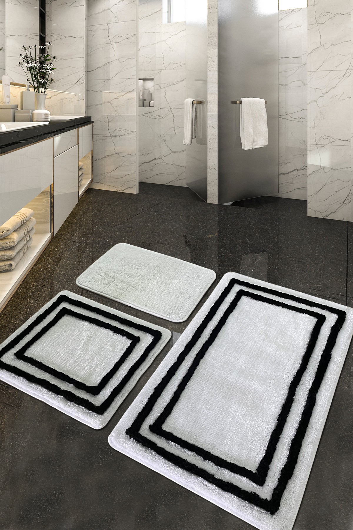 L'essentiel Maison Set 3 prostirke za kupatilo Beli