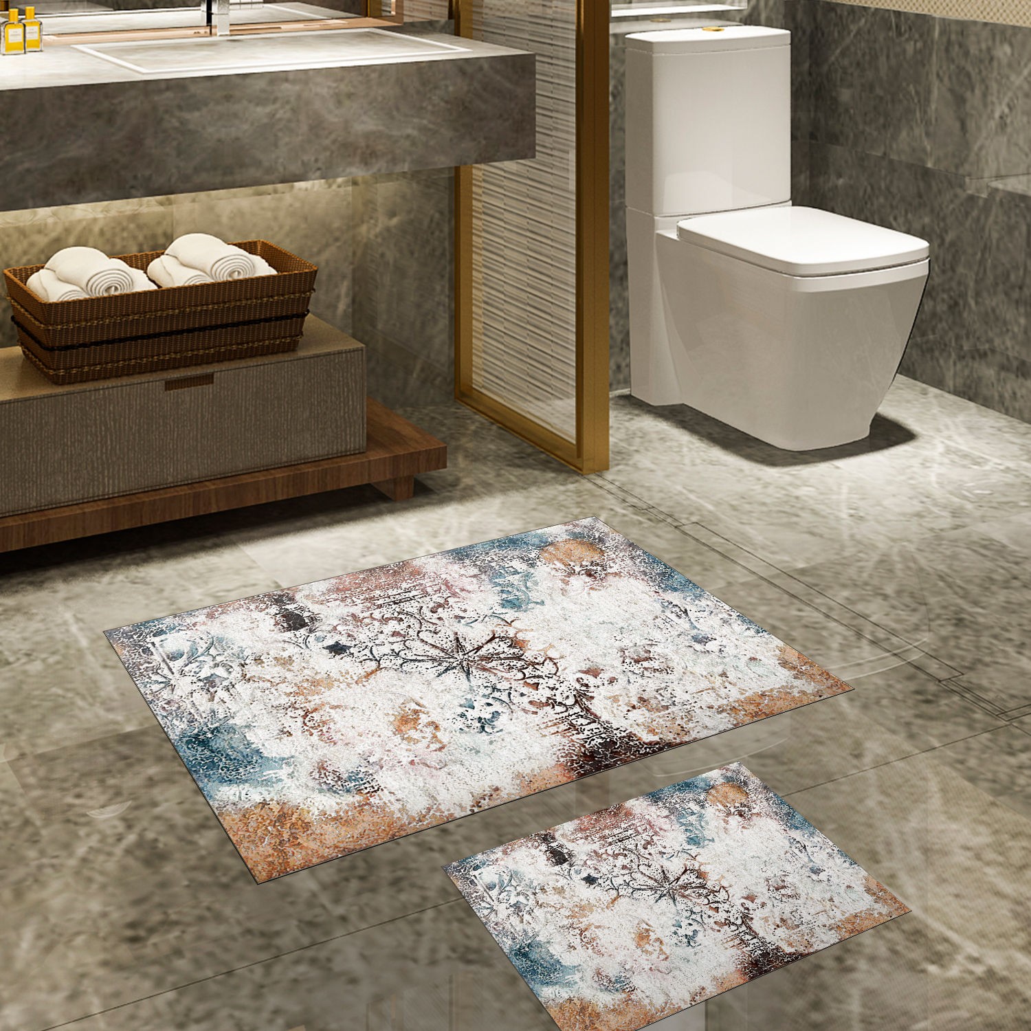 L'essentiel Maison Set 2 prostirke za kupatilo Šareni