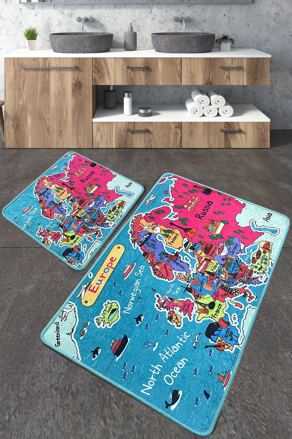 L'essentiel Maison Set 2 prostirke za kupatilo Šareni