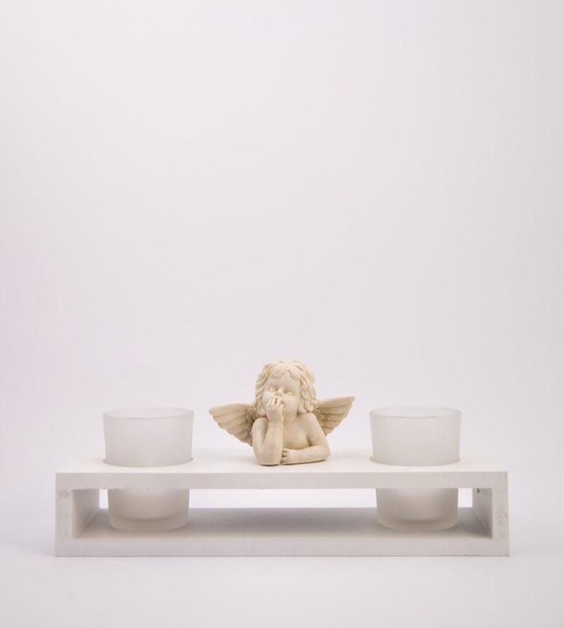 MAISON ADORABLE Svećnjak ANĐEO za dve sveće 26x9 cm, Beli