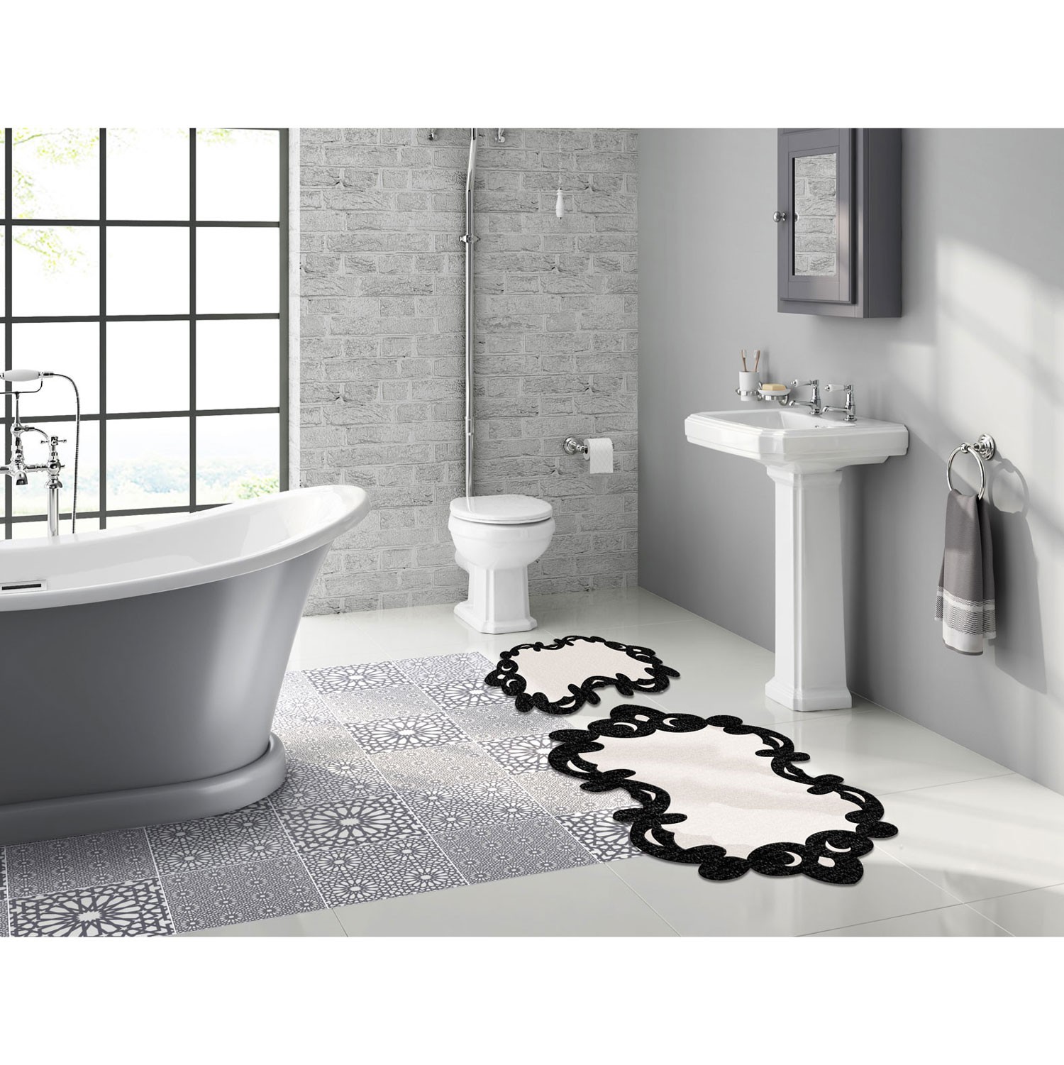 L'essentiel Maison Set 2 prostirke za kupatilo Crno-Beli