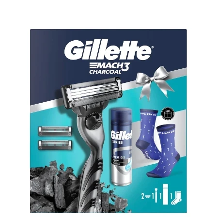 Gillette Muški set Mach 3, Brijač, 3 dopune, Gel sensitive 200 ml, Čarape
