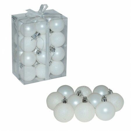 Novogodišnje kuglice, 4cm, 24 komada, Bele