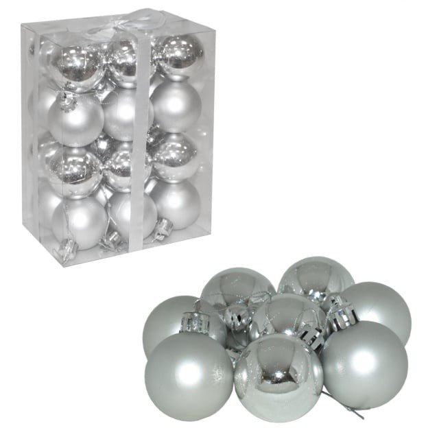 Novogodišnje kuglice, 4cm, 24 komada, Srebrne boje