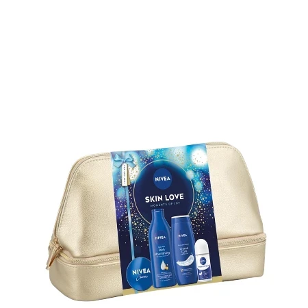 Nivea Ženski kozmetički set Skin love, Gel za tuširanje 250ml + mleko za telo 400ml + roll-on 50ml + univerzalna krema 75ml
