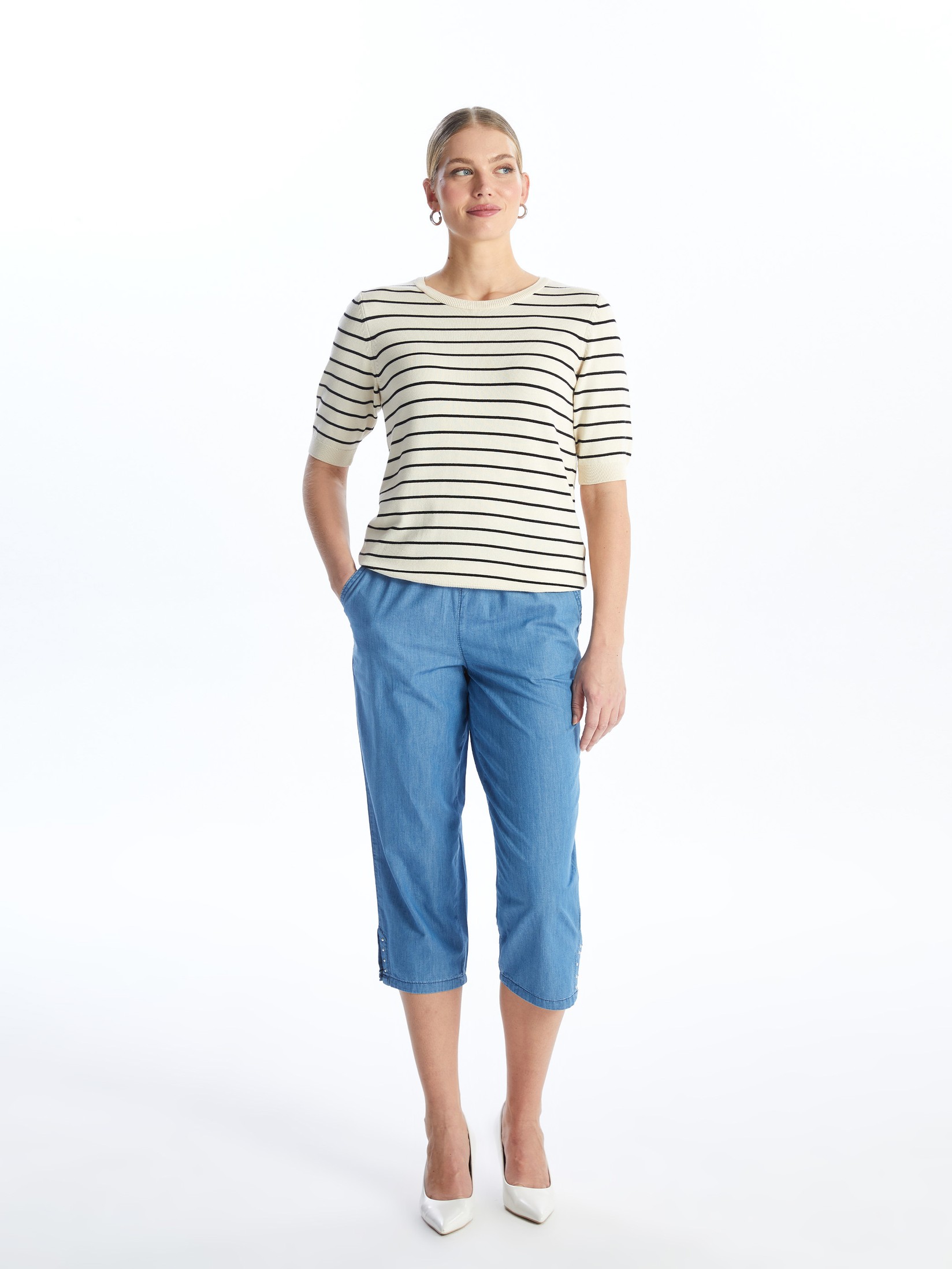 LC Waikiki Ženske teksas Kapri pantalone S4JH62Z8-563, Svetloplave