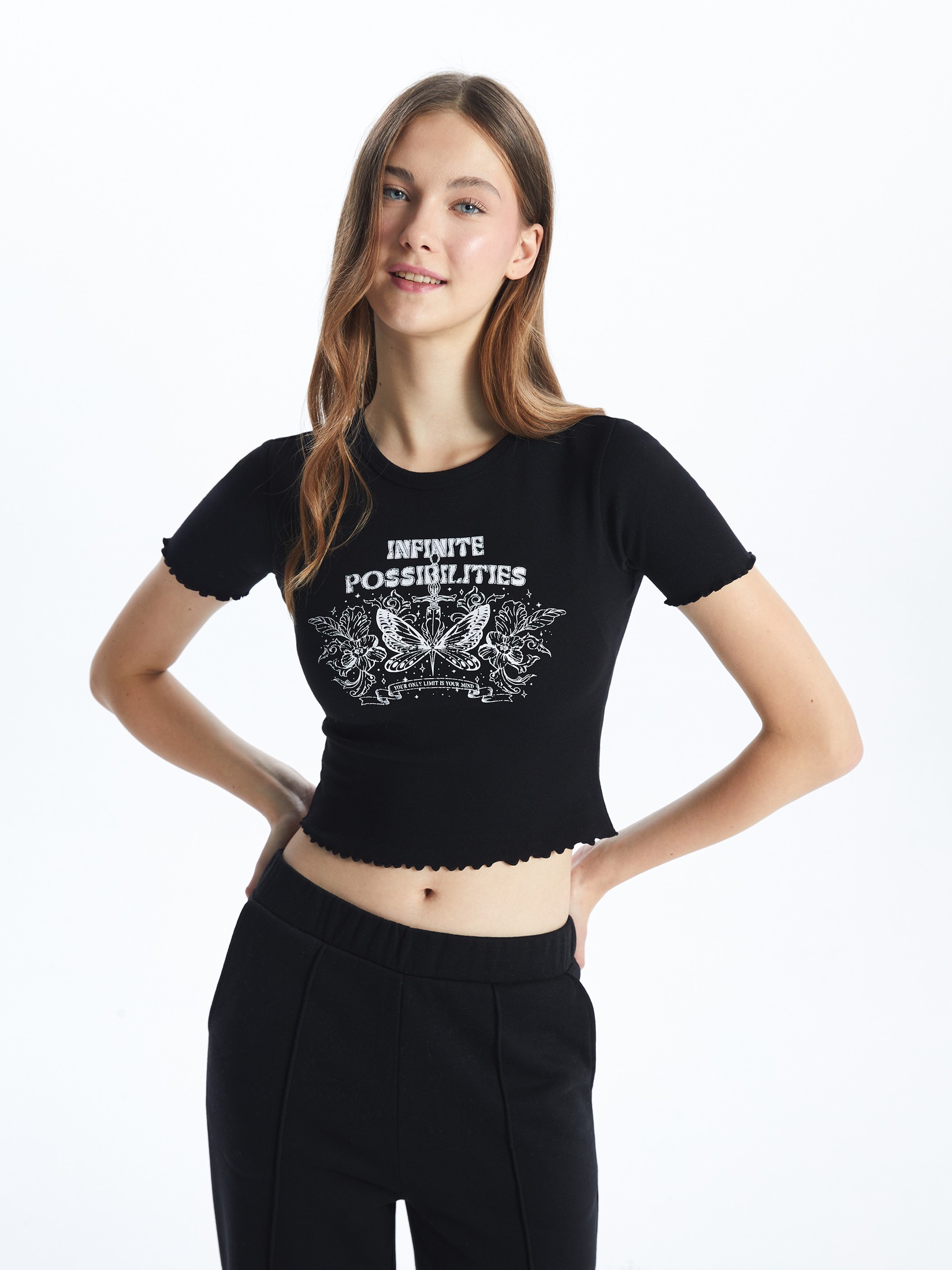 LC Waikiki Ženski Crop Top S56657Z8-CVL, Crni