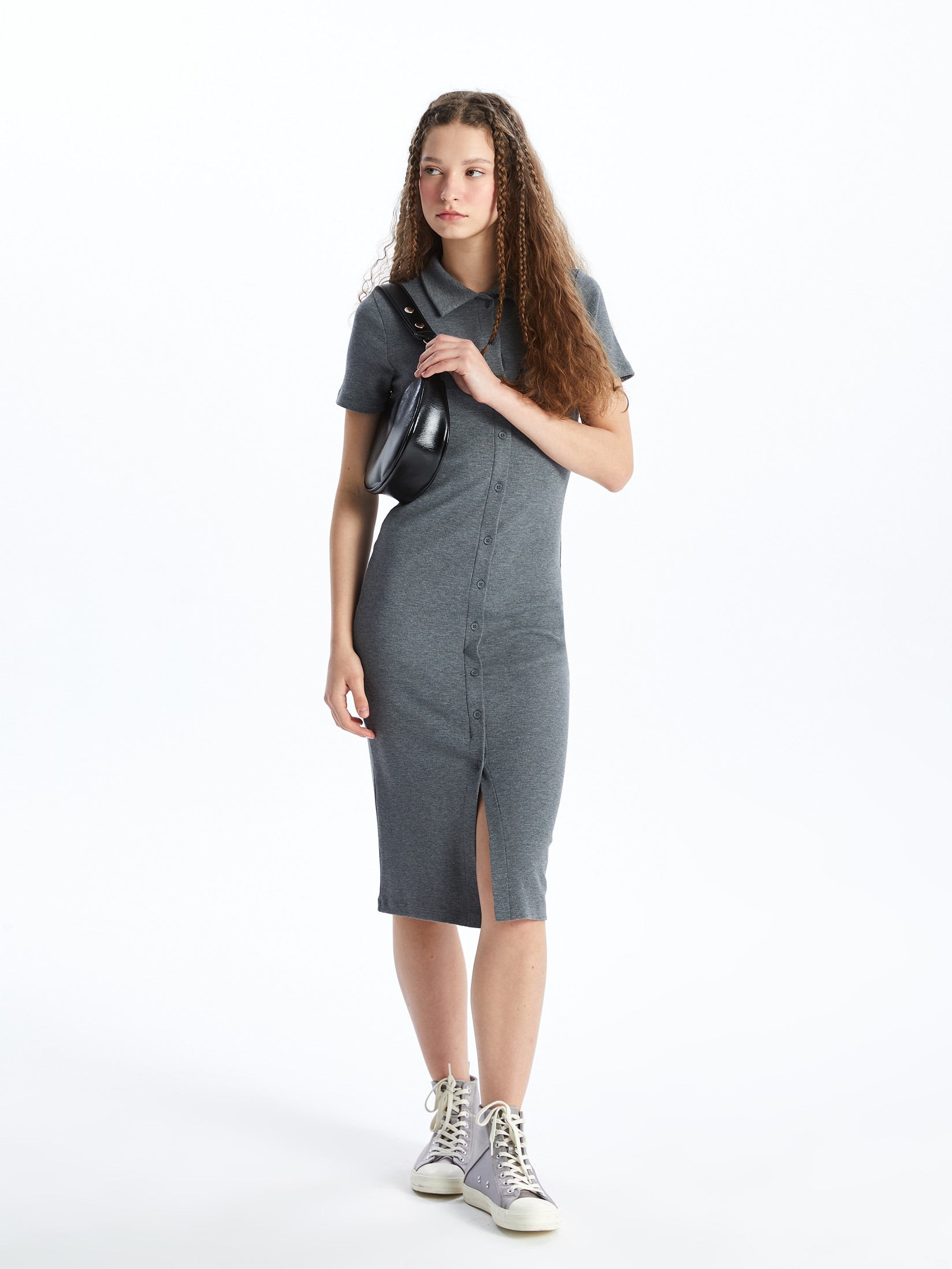 LC Waikiki Ženska haljina S47148Z8-LAL, Siva