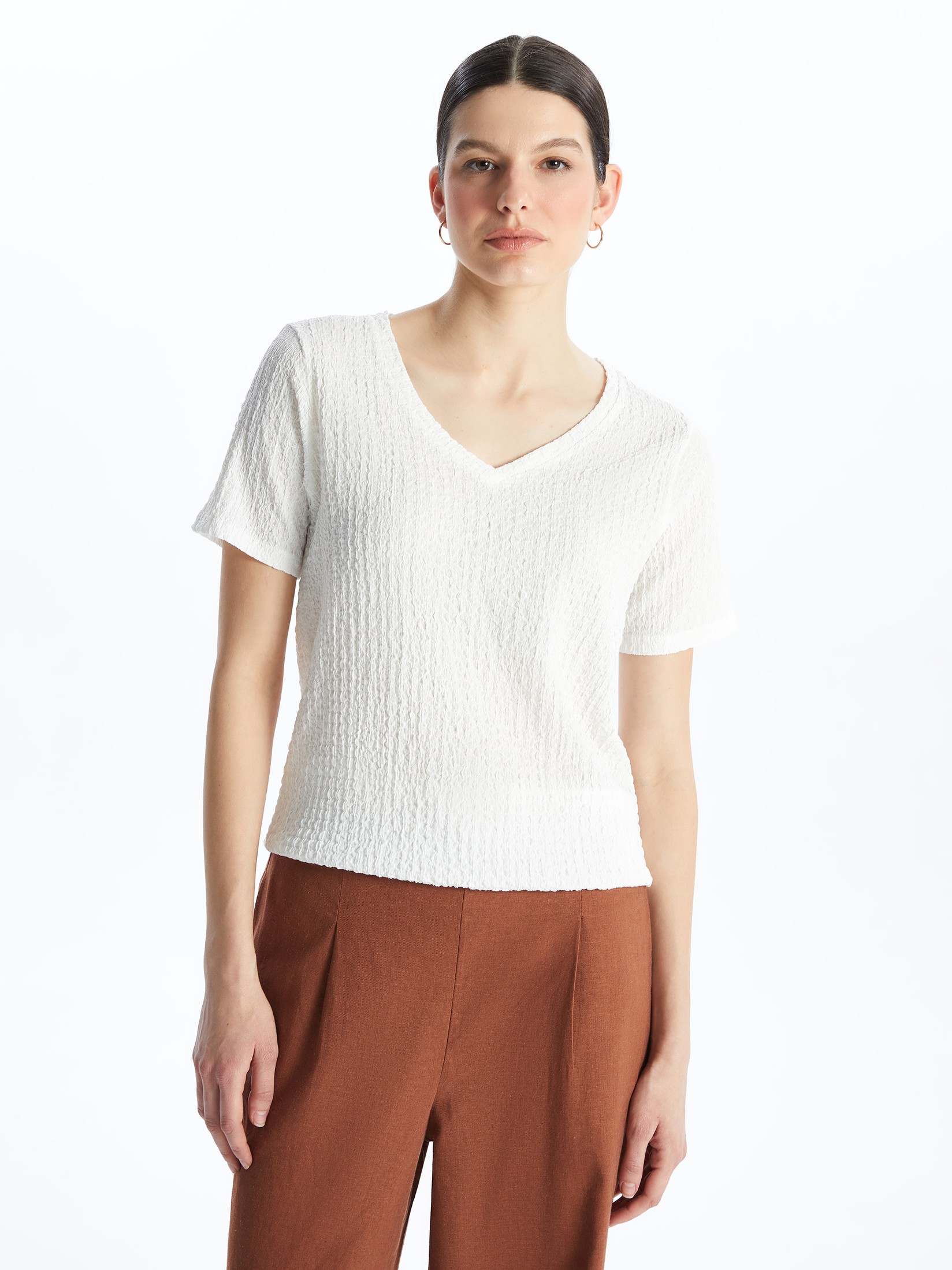 LC Waikiki Ženska majica S4FA10Z8-R9J, Krem