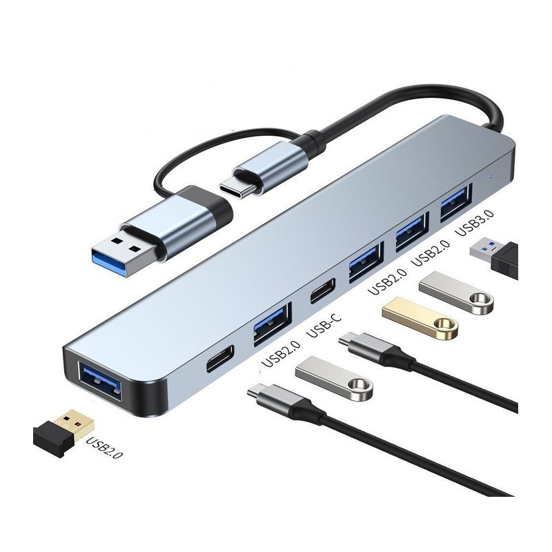 Adapter USB 3.0/3.1 tip C (M) na USB 3.0 + 4x USB 2.0 + 2x tip C, 7 u 2