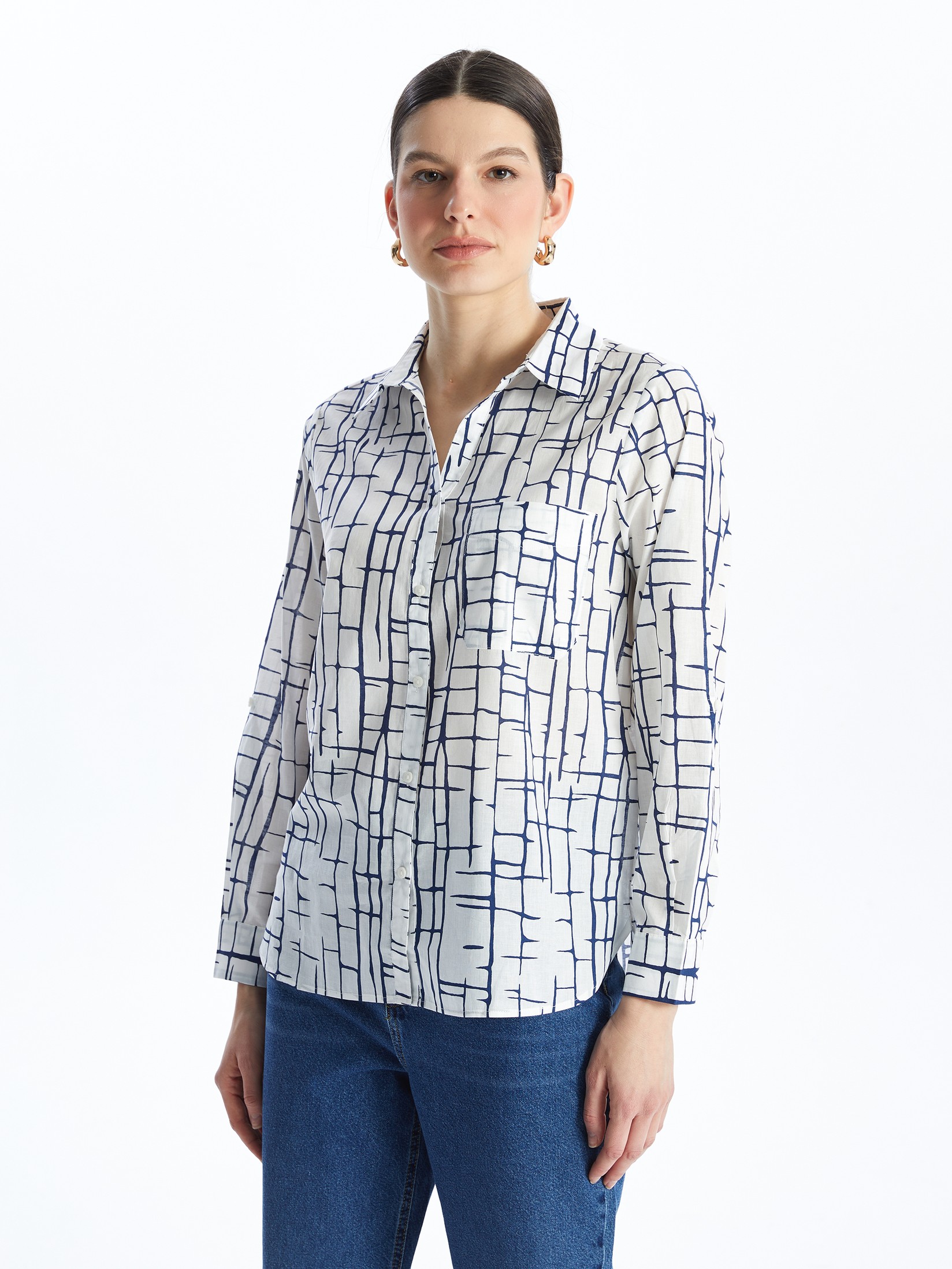 LC Waikiki Ženska košulja S4GD69Z8-LS3, Belo-Plava