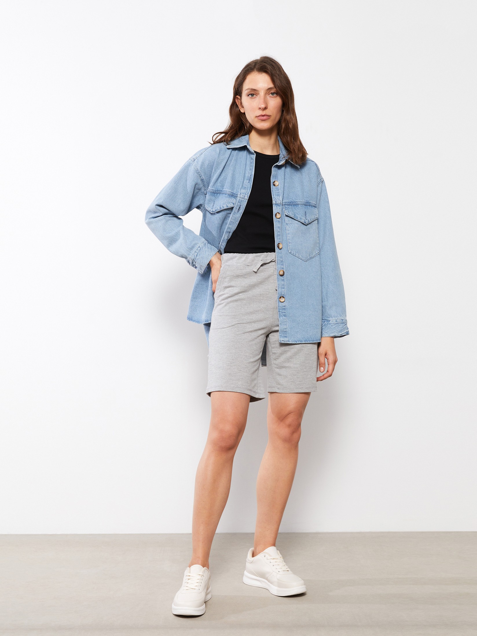 LC Waikiki Ženski šorts S2FC16Z8-CX7, Sivi