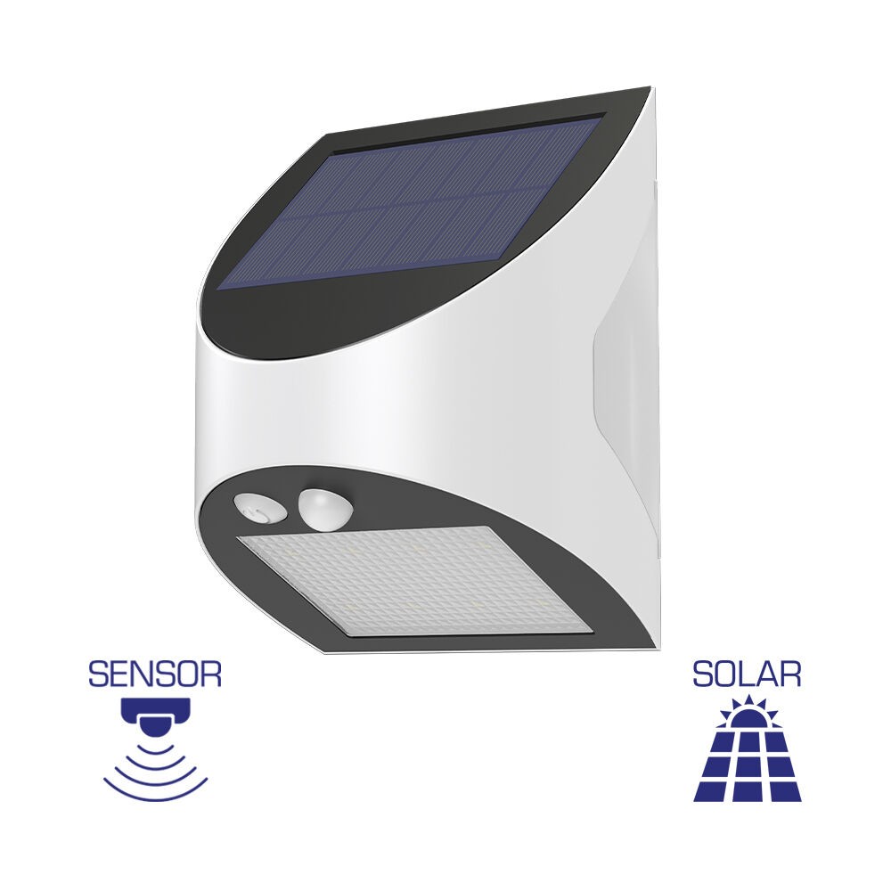Braytron Solarna zidna svetiljka sa senzorom BRY-SOLARIS-W1-BELA-3W-6500K-IP54