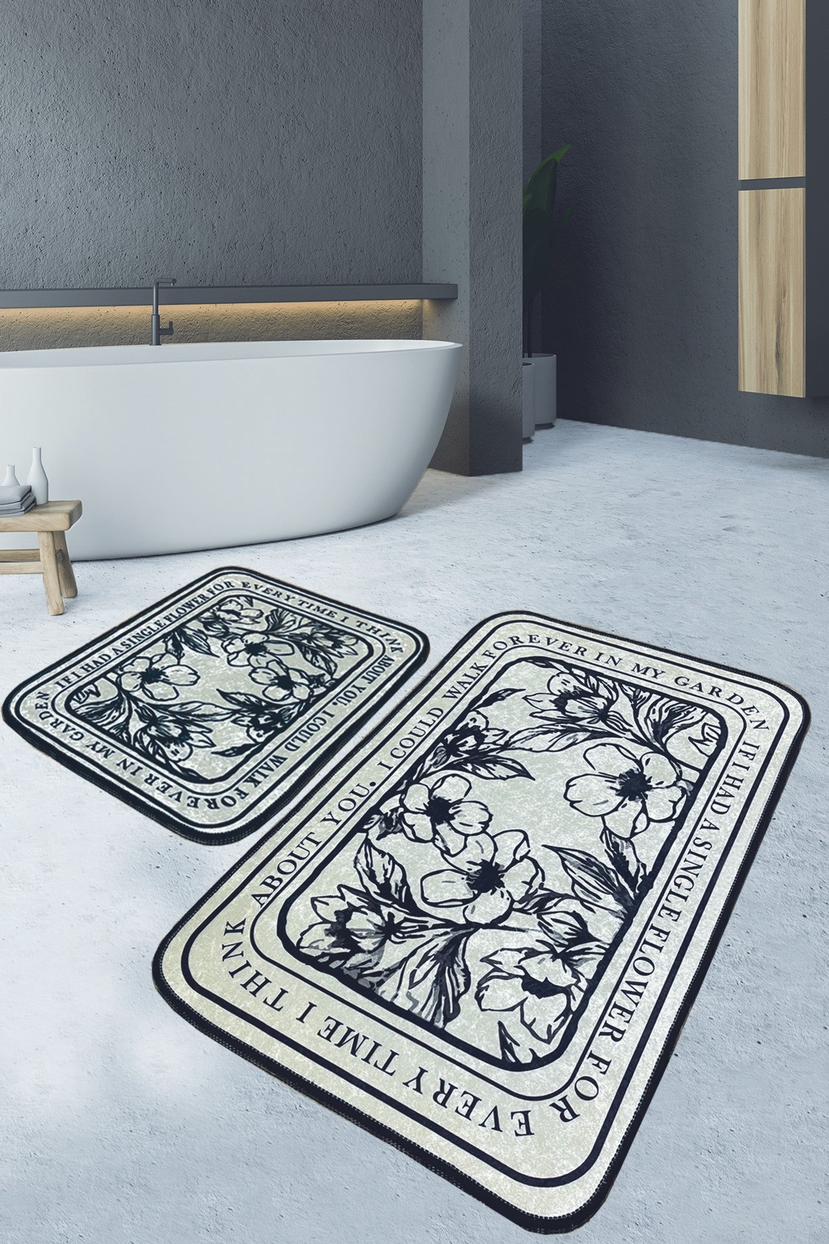 L'essentiel Maison Set 2 prostirke za kupatilo Krem-Crni