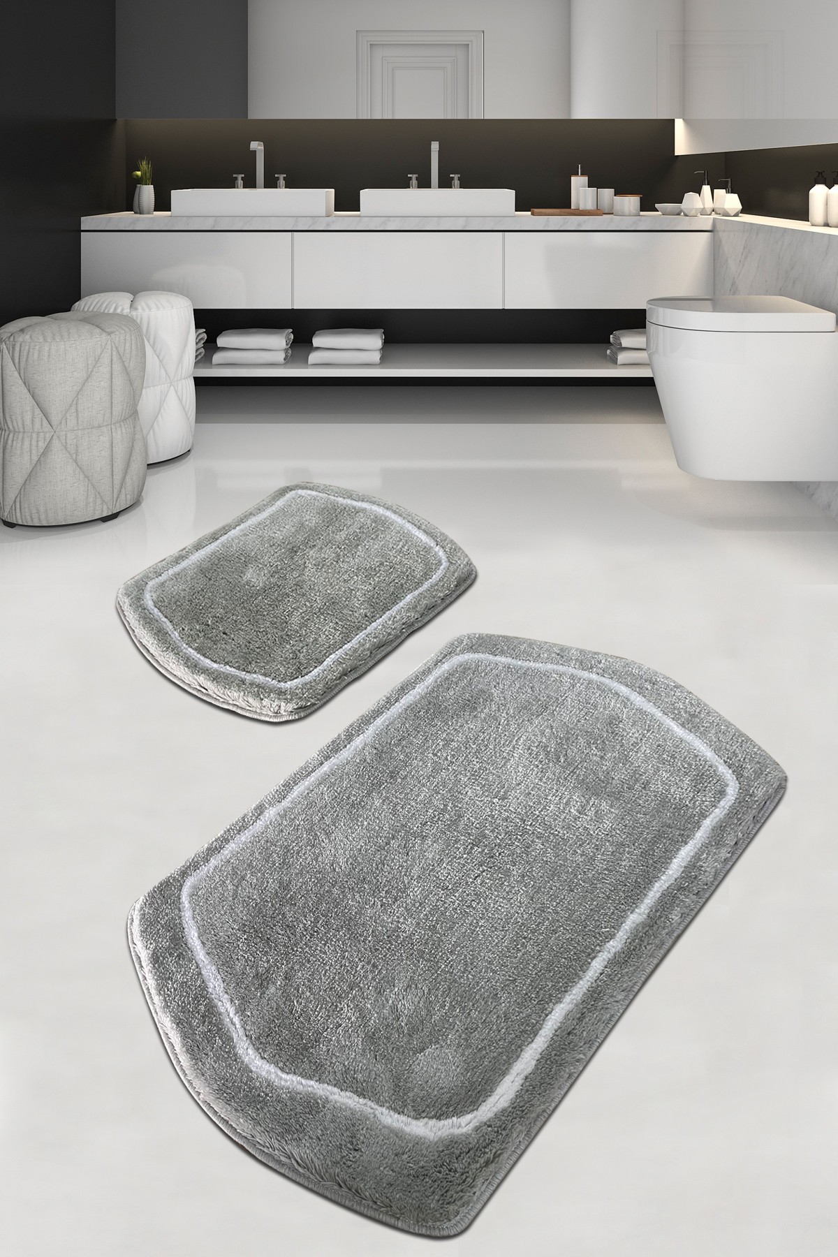 L'essentiel Maison Set 2 prostirke za kupatilo Sivi