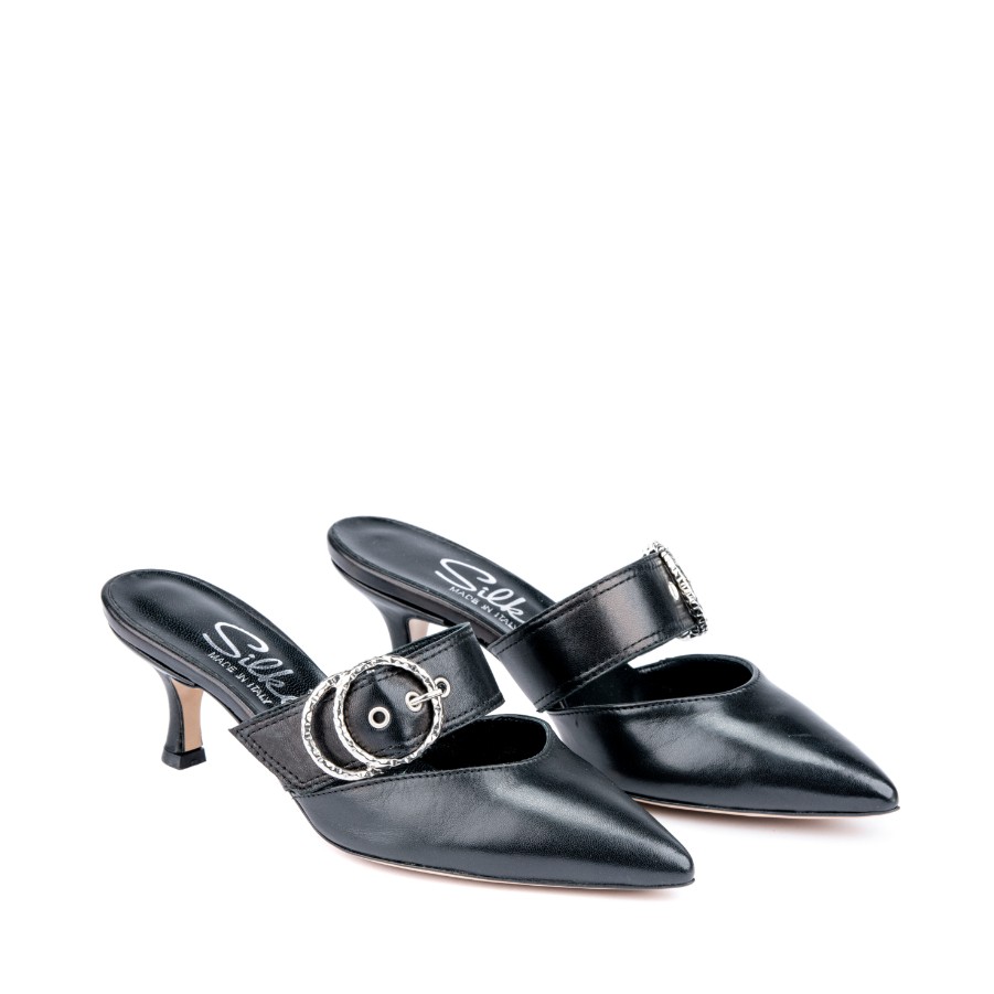 SILKO Ženske papuče na štiklu 725, Crne