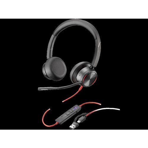 HP Slušalice Poly Blackwire 8225 Stereo MS Teams Cert USB-C Headset +USB-C, A Adapter, 8X225AA,  Crne
