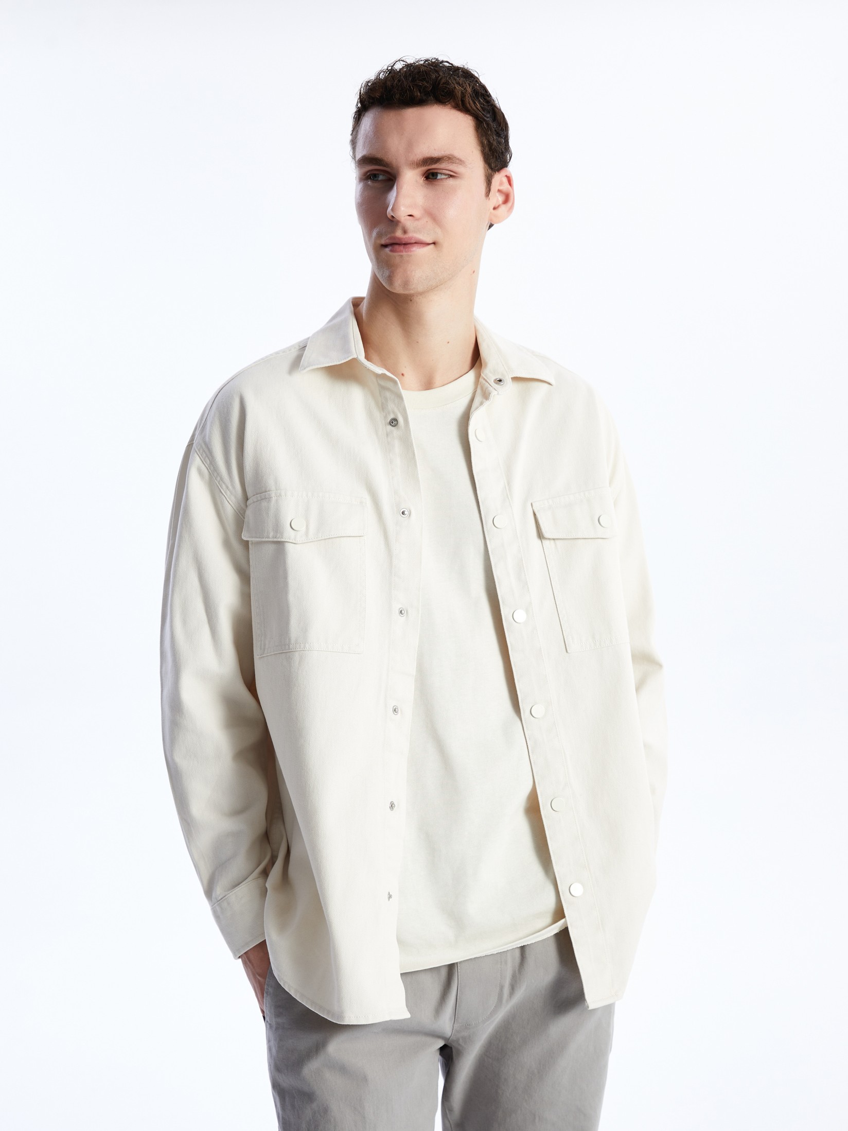 LC Waikiki Muška teksas košulja S41124Z8-FWZ, Bež