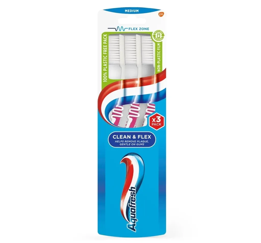 Aquafresh Četkica za zube Clean & Flex Soft, 3 komada, Roze