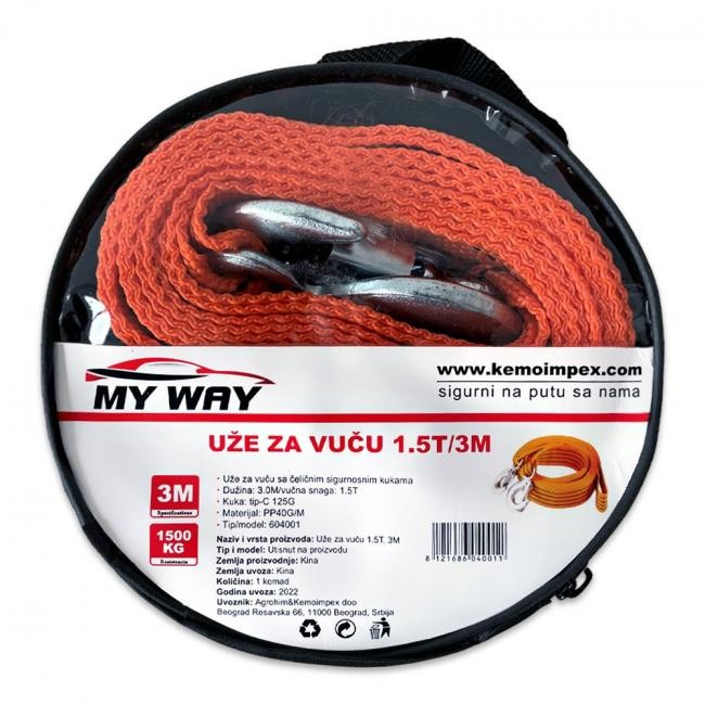 My Way Uže za vuču 1.5t, 3m