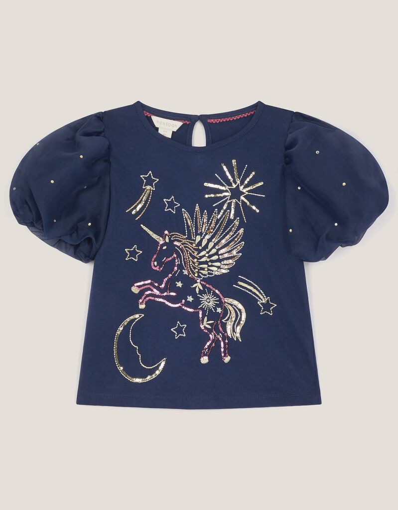 Monsoon Children Majica za devojčice Cosmic Unicorn, Kratki rukav, Teget