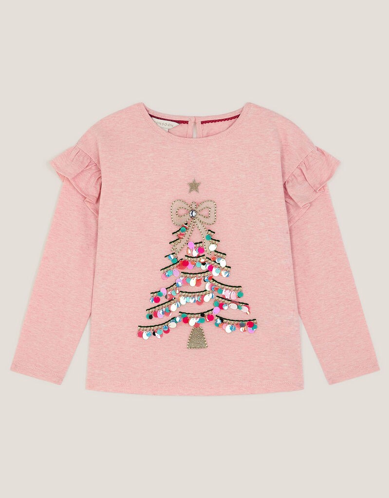 Monsoon Children Majica za devojčice Xmas Tree, Dugi rukav, Roze