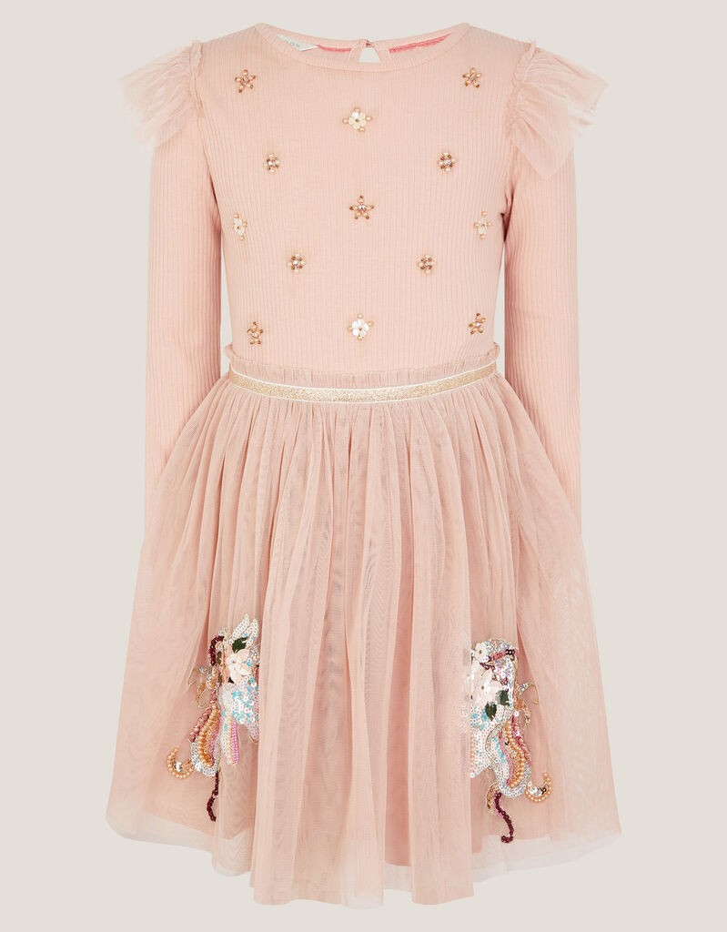 Monsoon Children Haljina za devojčice Unicorn Disco, Dugi rukav, Svetloroze