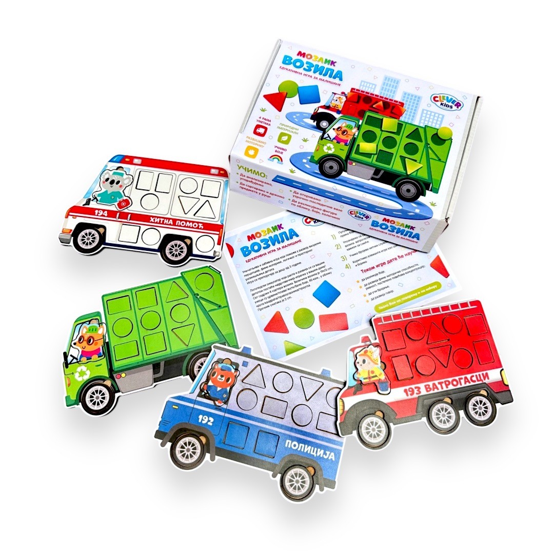 CLEVER KIDS Edukativna igra Mozaik Vozila od drveta