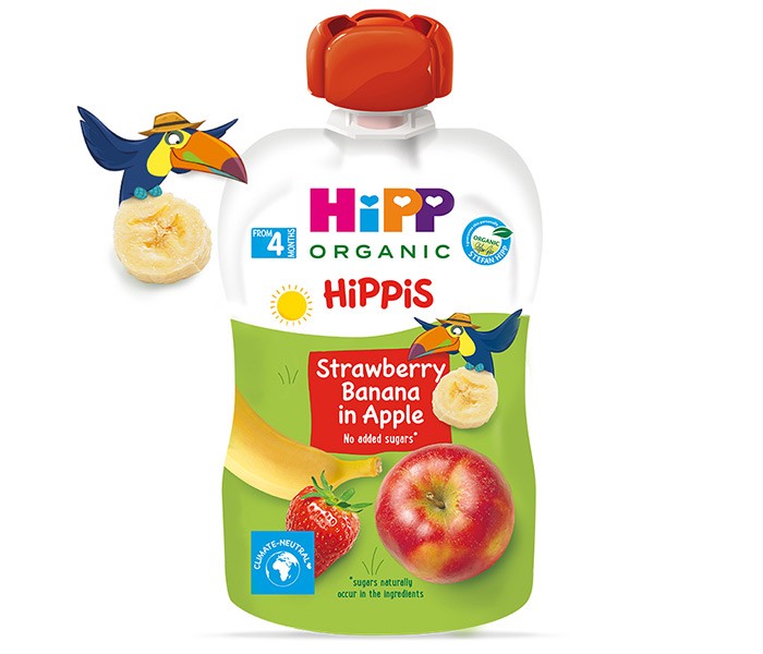 HIPP Voćni pire za bebe jabuka, banana i jagoda 4M+ 100g