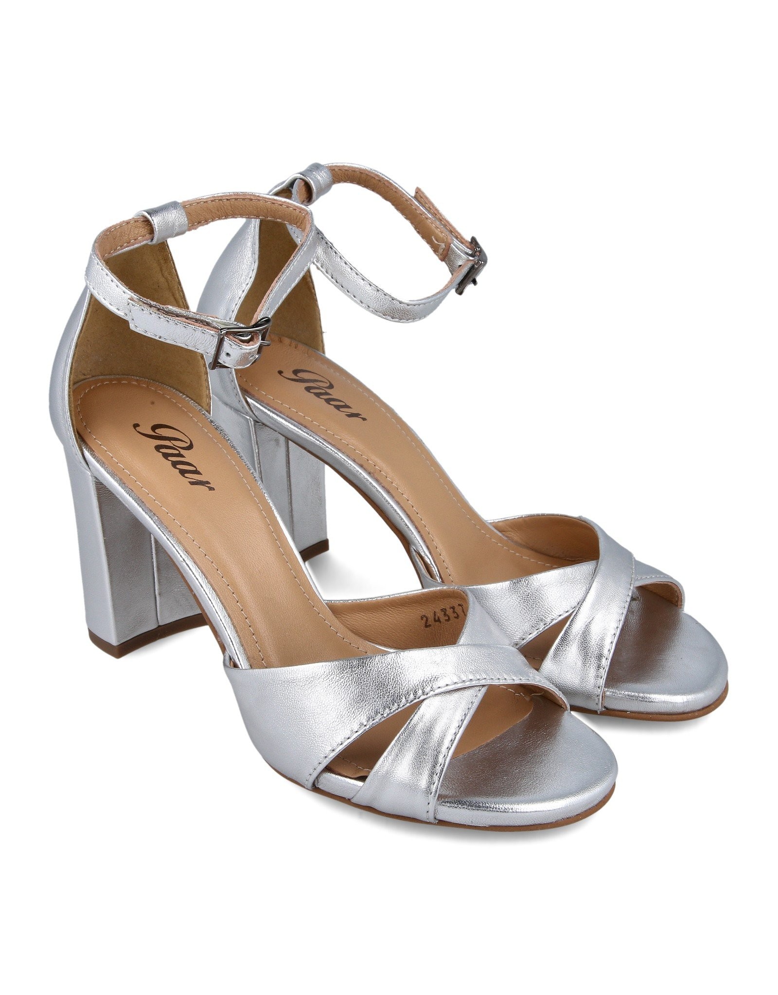 Paar Ženske kožne sandale 24337-16, Srebrne boje