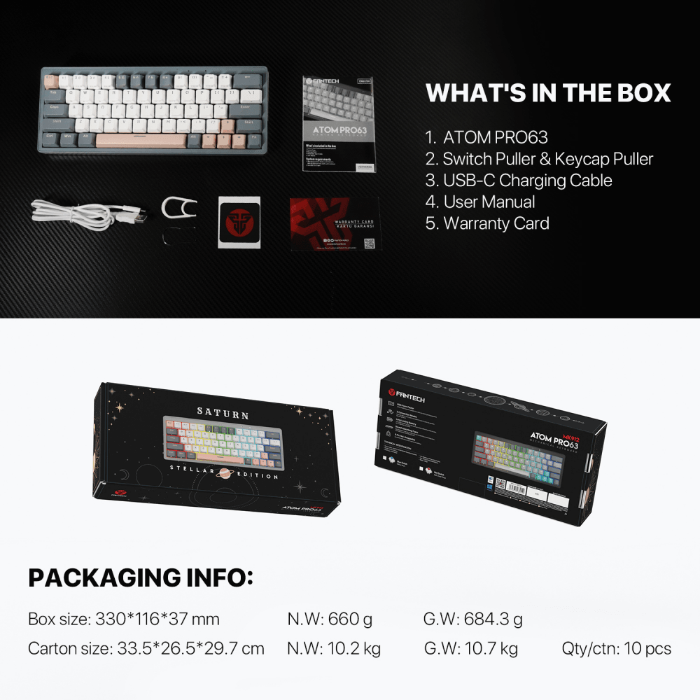 Tastatura Mehanicka Gaming Fantech MK912 RGB Atom PRO63 Wireless Mercury (blue switch)