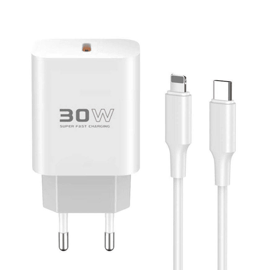 Kucni punjac KONFULON C87c, 30W, sa Type C na iPhone lightning kablom beli