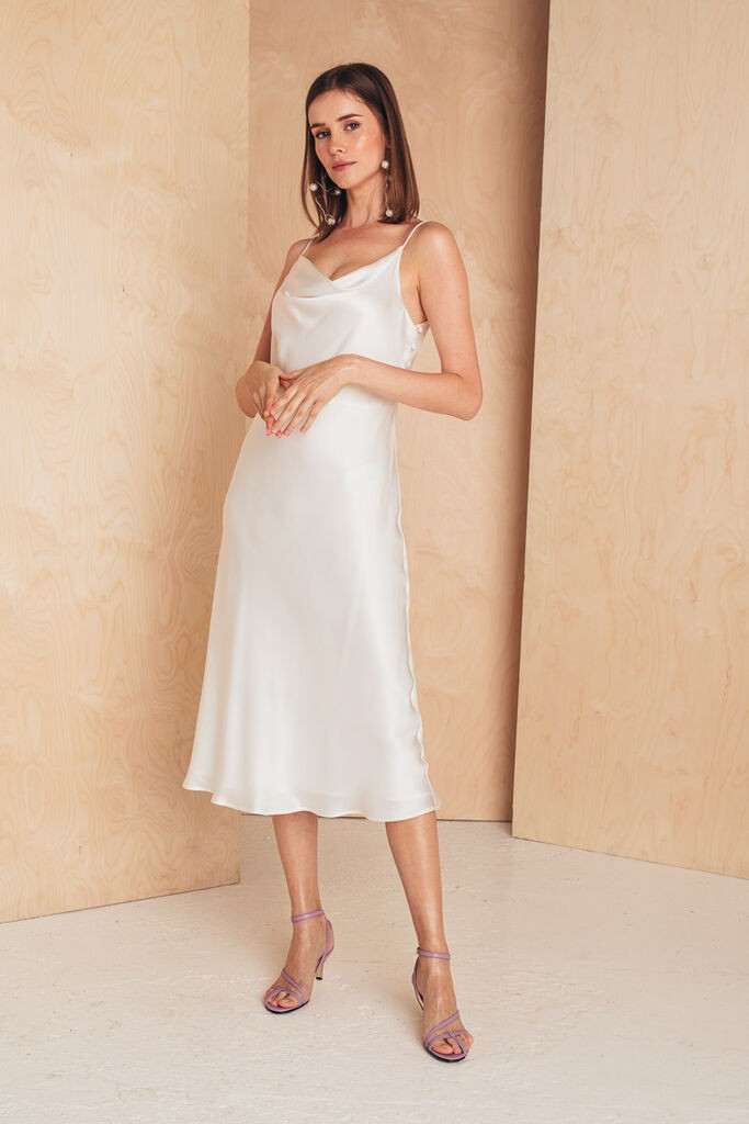 Mione Ženska midi slip haljina od svile, Bela